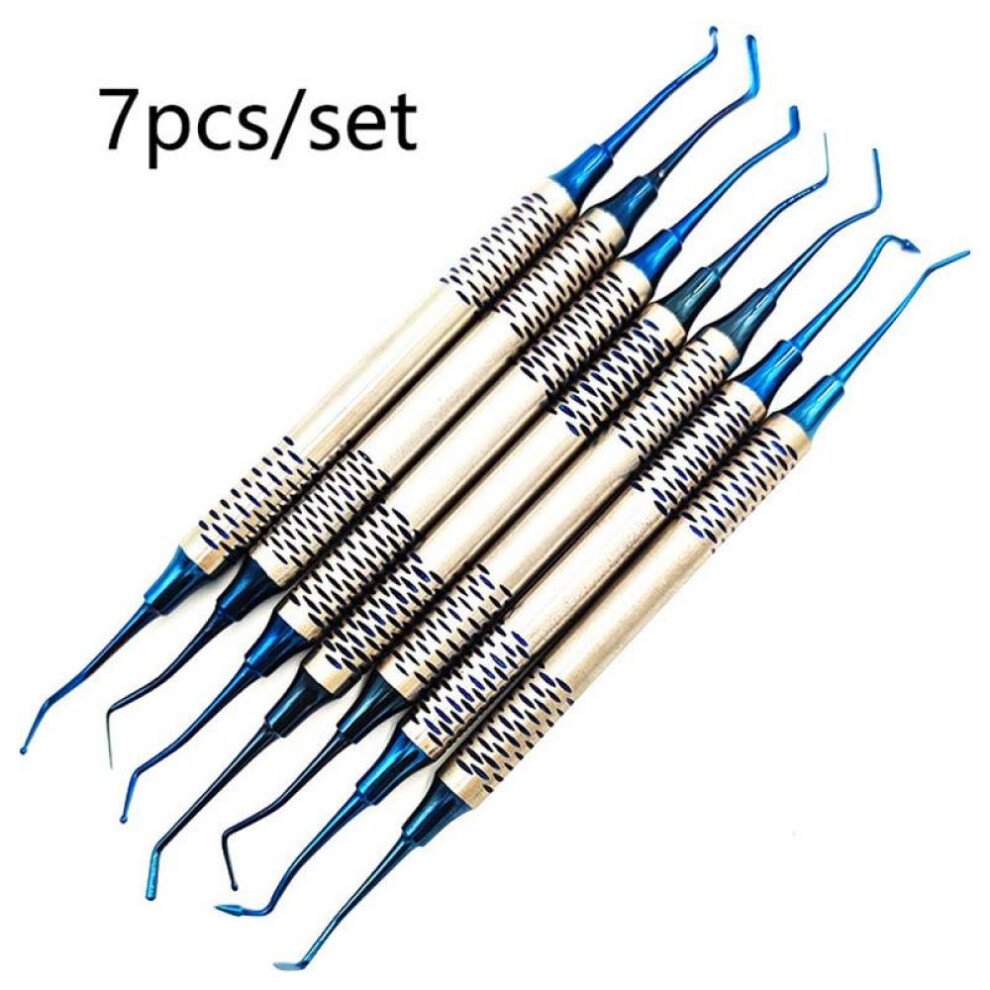 (blue) Dental Composite Resin Filling Resin Head Restoration Set Tools Spatula Titanium 7pcs Blue