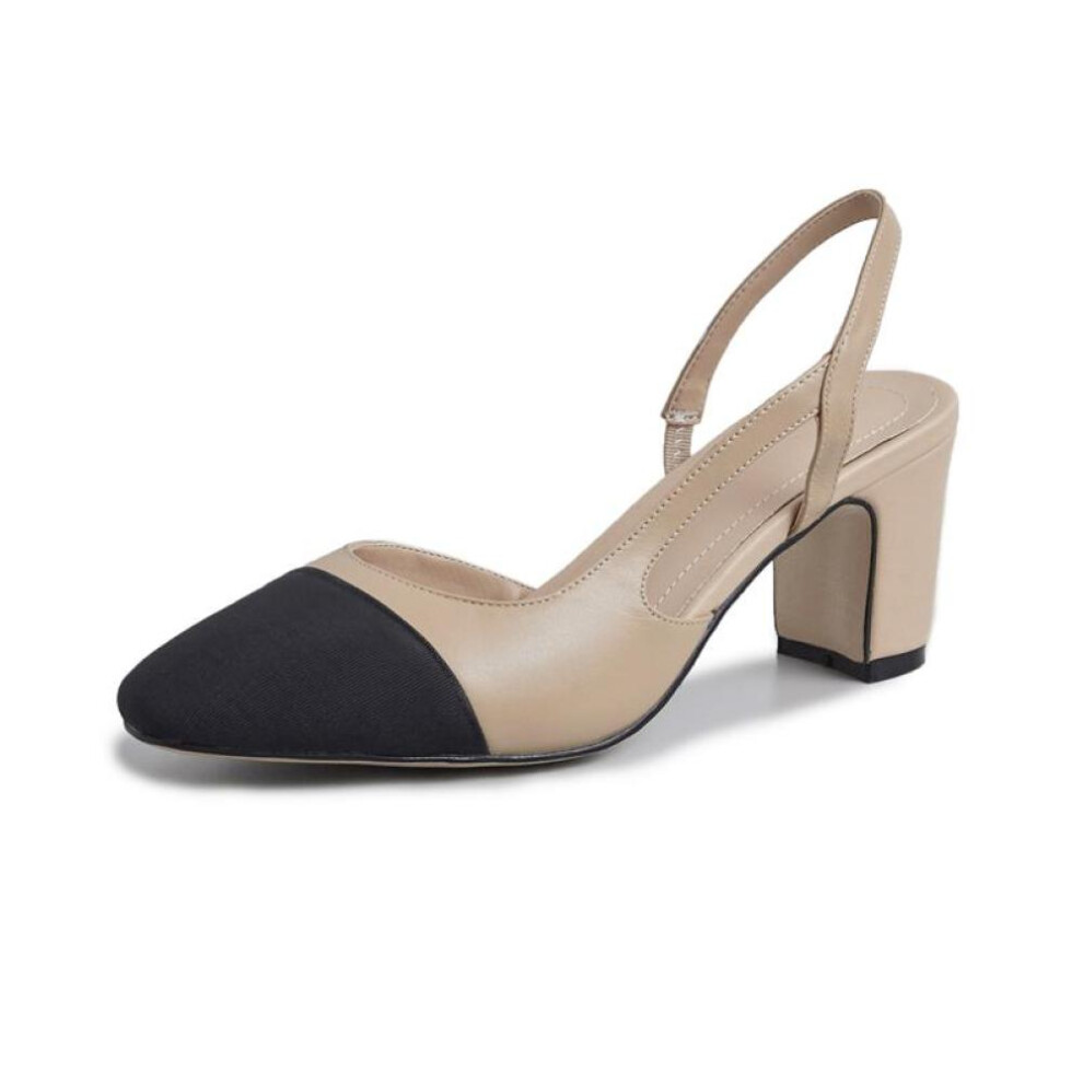(apricot, 40) Meotina Women Slingback Shoes Genuine Leather Thick Heels Pumps Round Toe Causal High Heel Ladies Footwear 2022 Spring Apricot