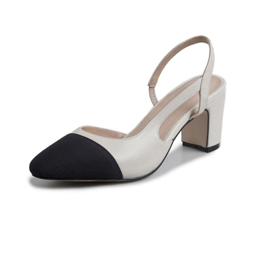 (beige, 40) Meotina Women Slingback Shoes Genuine Leather Thick Heels Pumps Round Toe Causal High Heel Ladies Footwear 2022 Spring Apricot