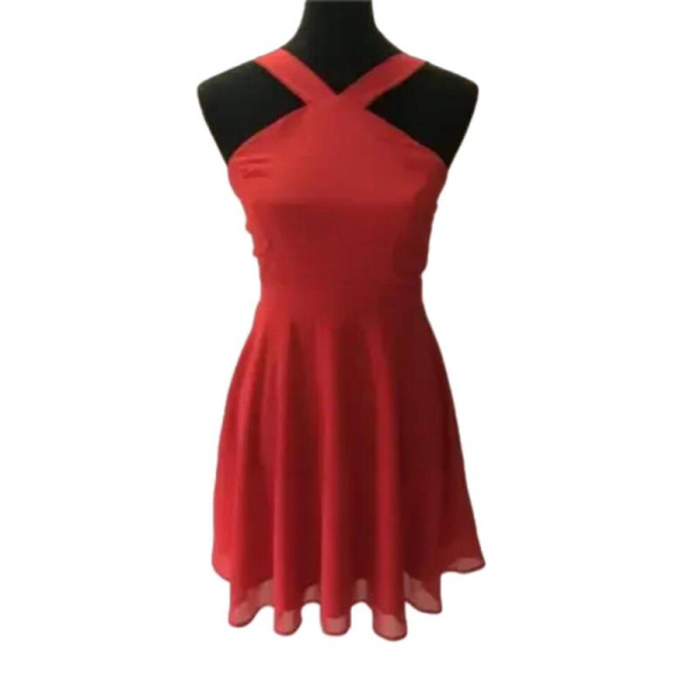 (red, L) Women Sleeveless Backless Sexy Club Mini Dress 2024 Summer Party Strappy Back Zipper Solid Shift Halter Short Dresses