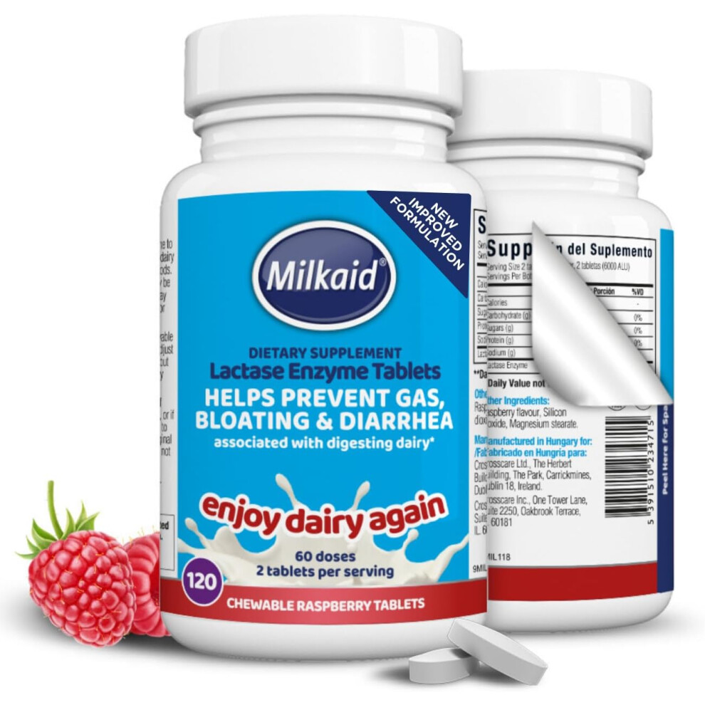 Milkaid Lactase Enzyme Chewable Tablets For Lactose Intolerance Relief | Prevents Gas, Bloating & Diarrhoea 120 Tablets