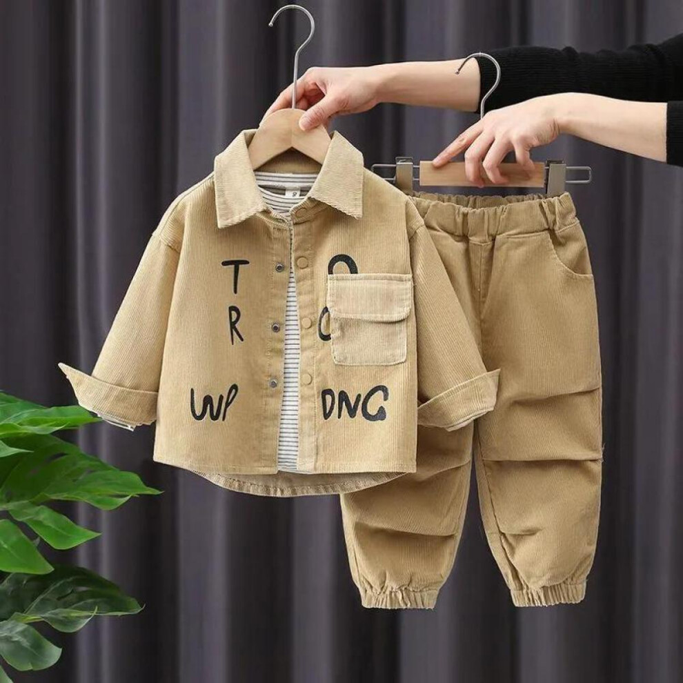 (khaki, 130) Children&apos;s   Corduroy Boys 2 Piece Sets Fashion Kids Long Sleeve Jackets And Baggy Casual Jogger Pants Spring Fall Korean Style