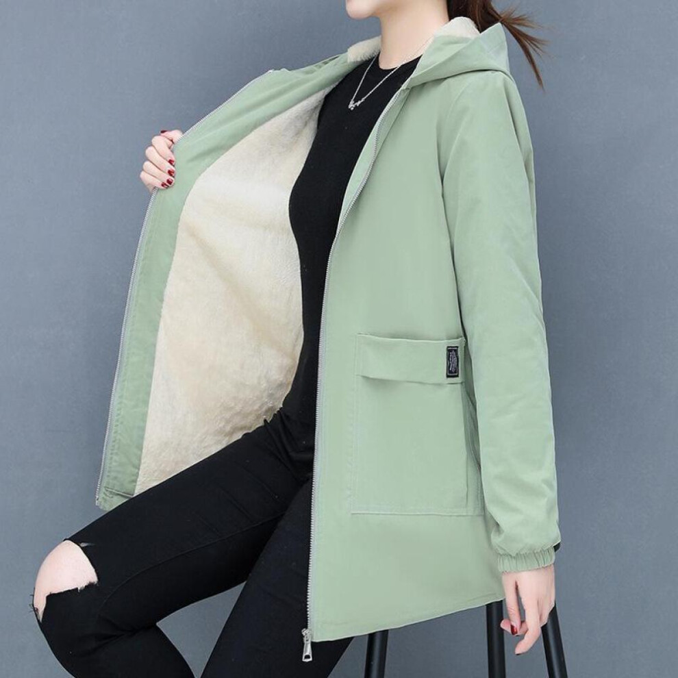 (light green, XL) Autumn and Winter Thickened Warm Lamb Wool Cotton Coat Women&apos;s Mid-length All-match Loose Hooded Women&apos;s Top