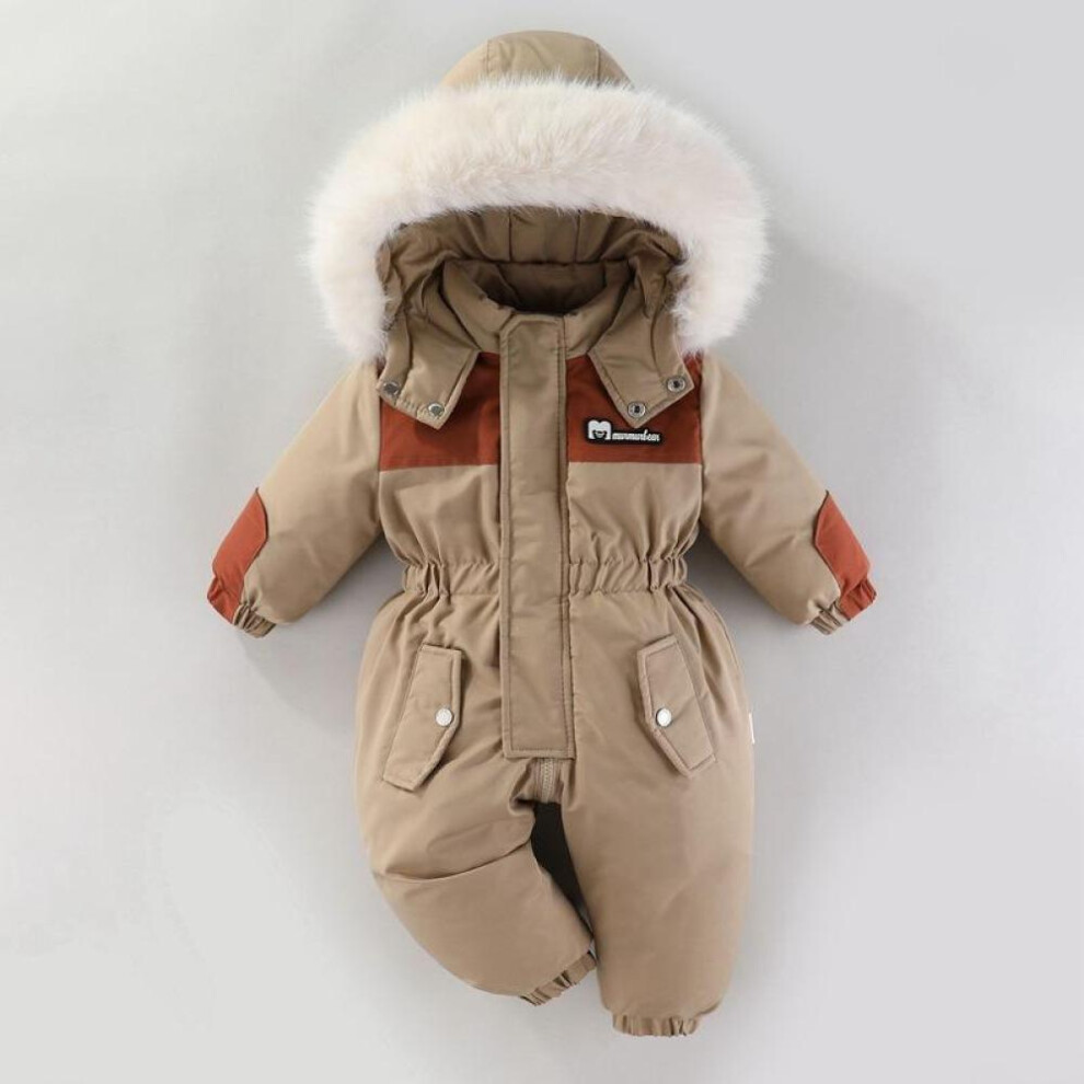 (coffee, 90cm) -30 Degree Winter Baby Ski Suit Jumpsuit Outwear Suits For Infants Baby Ski Suit Thick Baby Jumpsuit Waterproof Hooded For Girls Boys