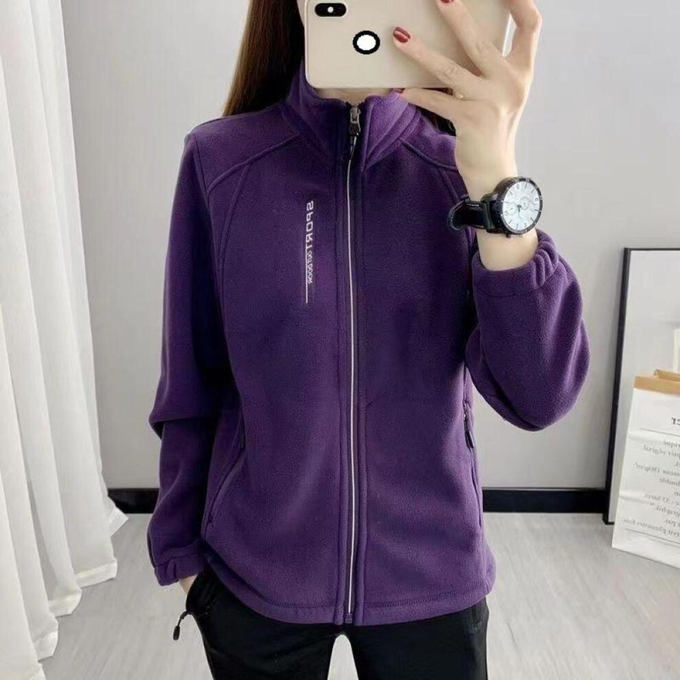 (purple, XXL) Winter Women Sweatshirt Coat Casual Loose Zip Up Cardigan Long Sleeve Sweatershirt Reversible Polar Fleece Stand Collar Coat