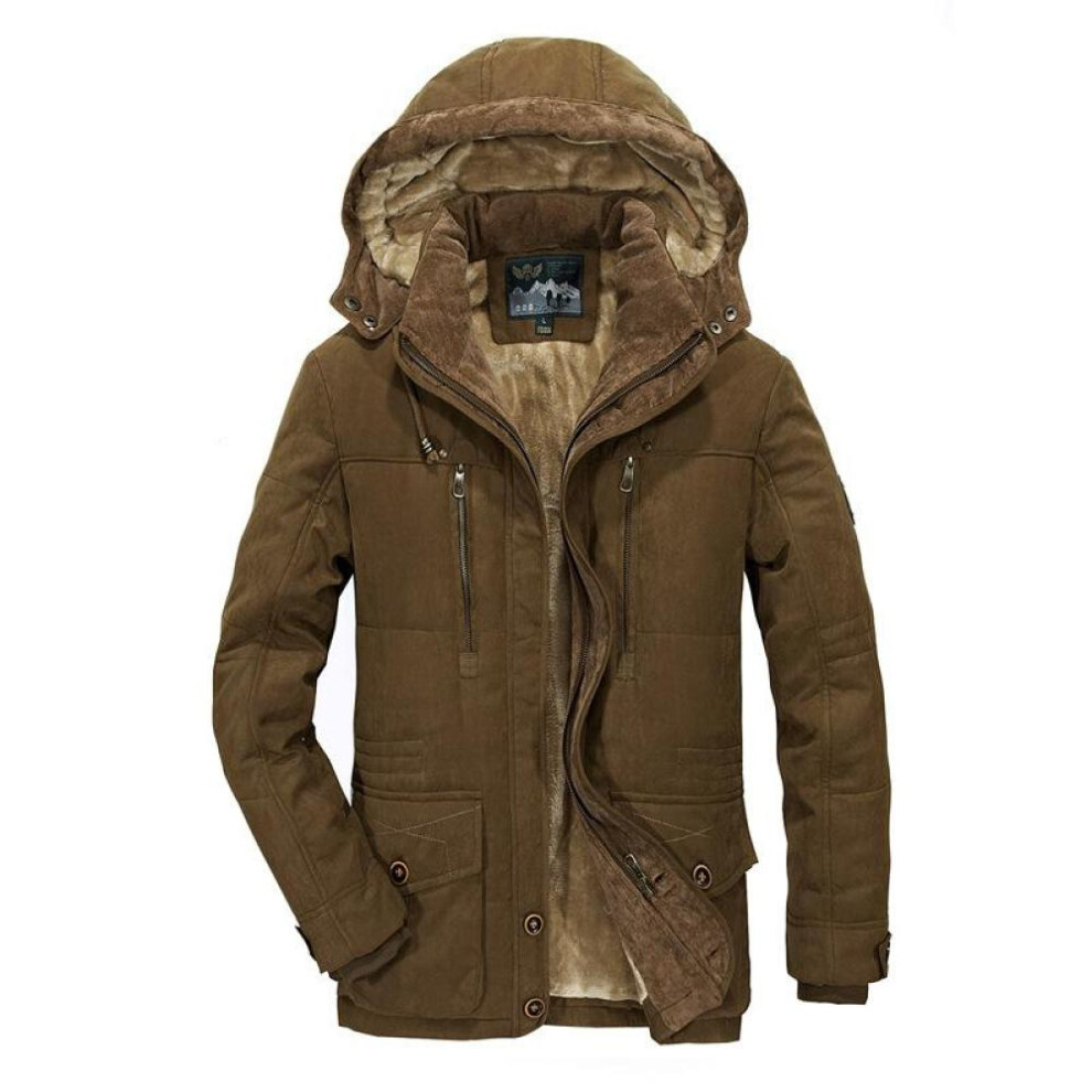 (coffee, M) Good Quality Male Fit Winter Coats Multi-pocket Cargo Jackets Men Long Winter Coats Down Jackets Hooded Casual Warm Parkas 7xl