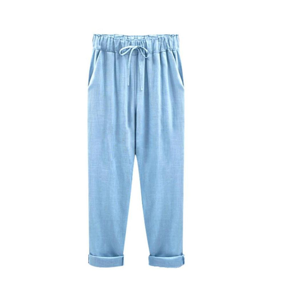 (blue, 4XL) Women&apos;s Fashion Summer Plus Size 8xl Loose Thin Linen Comfortable Casual Pants