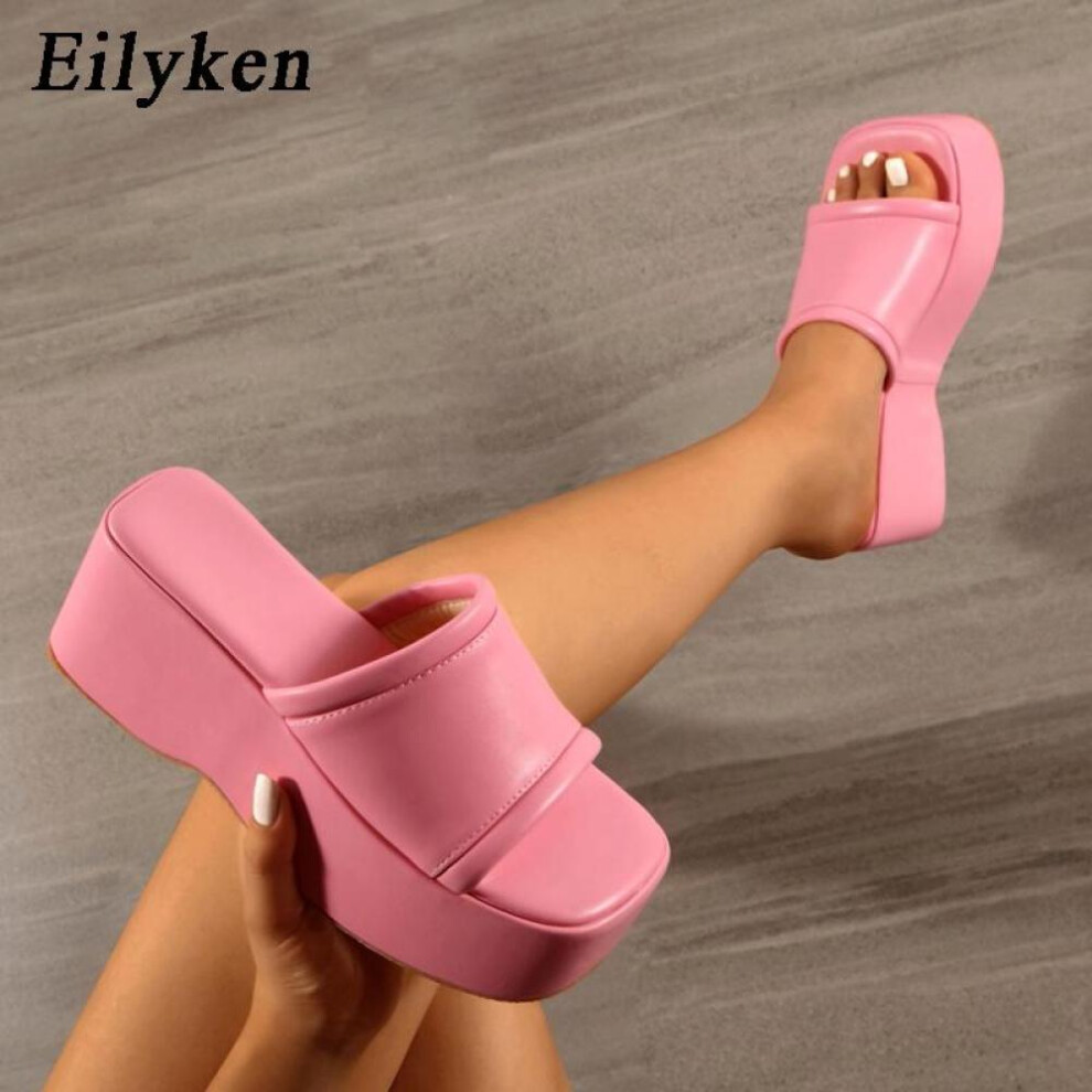 (pink, 36) Eilyken Platform Wedges Slippers For Women High Quality Solid Slipper Sandals Shoes