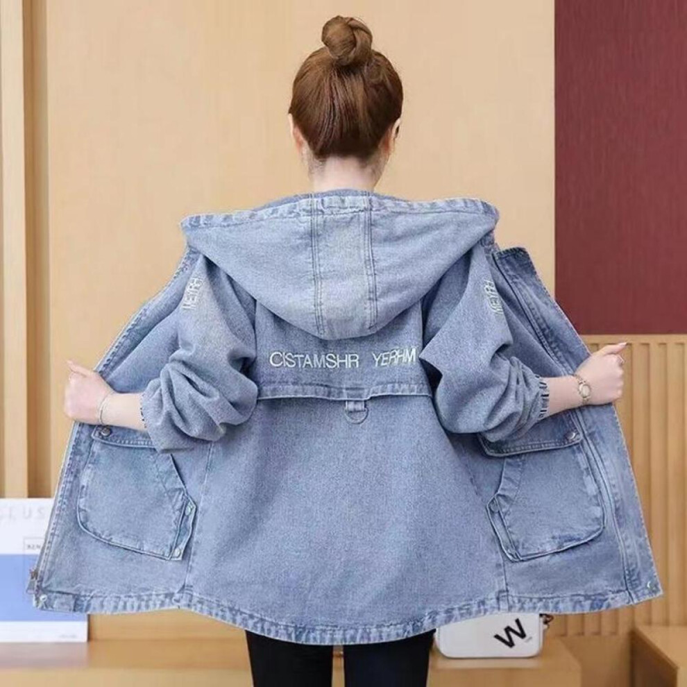 (blue, XXXXL) Autumn Denim Jacket Coat Women Long Sleeves Vintage Windbreaker Female Long Jean Jacket Loose Outerwear Tops 4xl
