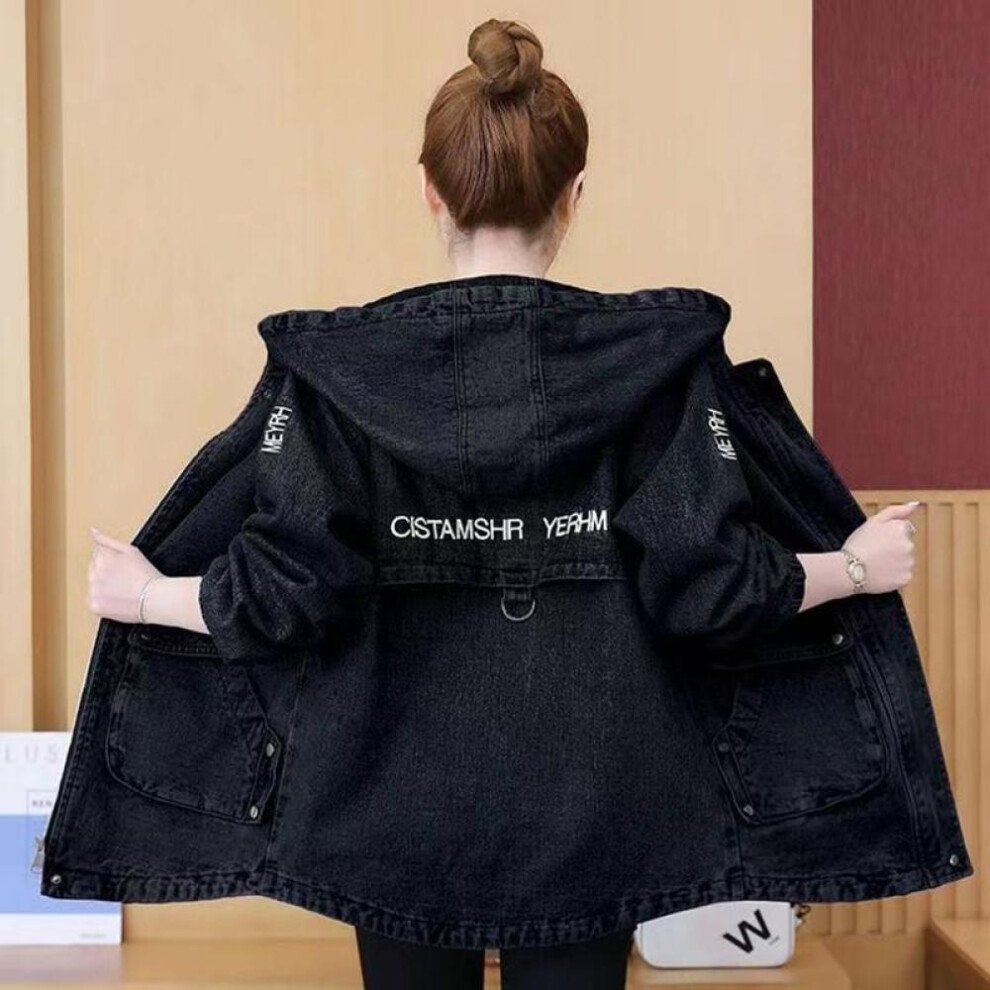 (black, M) Autumn Denim Jacket Coat Women Long Sleeves Vintage Windbreaker Female Long Jean Jacket Loose Outerwear Tops 4xl