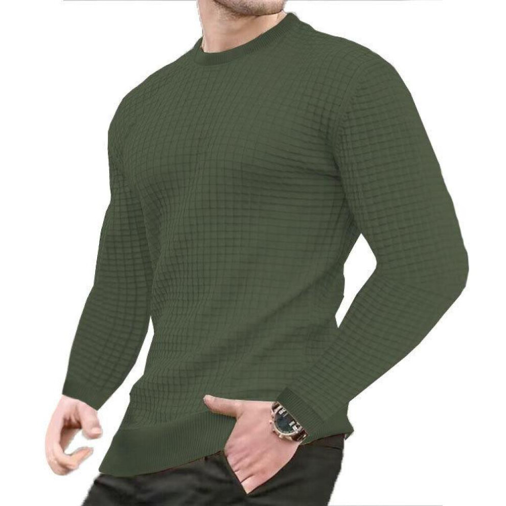 (army green, M) Sweatwear Men&apos;s Round Collar Autumn Winter Casual Long Sleeve Basic Knitted Sweater Pullover Men Tops Sweatshirts T-shirt