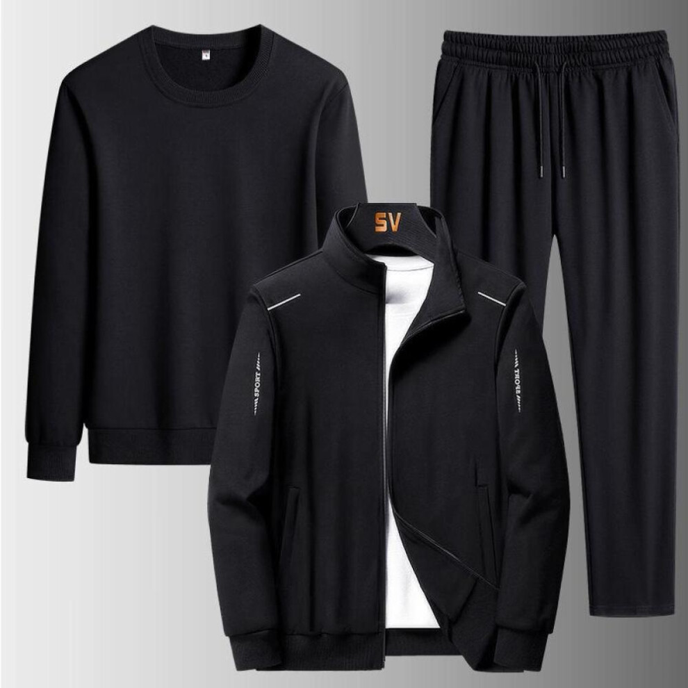 (black, 3XL) Spring and Autumn Men&apos;s Sports Suit Plus Size Casual Jacket Suit Jogging Suit