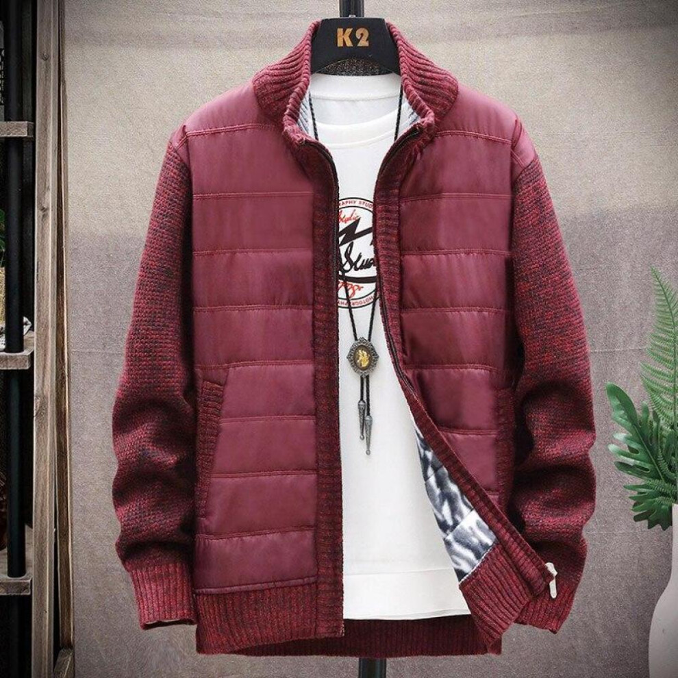 (wine red, M) Autumn Korean O-neck Men&apos;s Sweaters With Thick And Velvet Men&apos;s Cardigan Knitted Sweatercoats Solid Jacket Male M-3xl