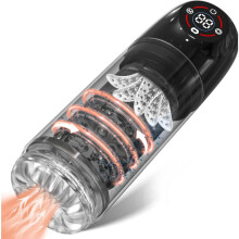 (black) Penis Pumps Male Sex Toys Male Sex Toys with Upgrades 6 Vacuum Pumps 7 Rotating 7 Sucking 7 Licking Pocket Pussy LCD Display Pumps and Enlargers