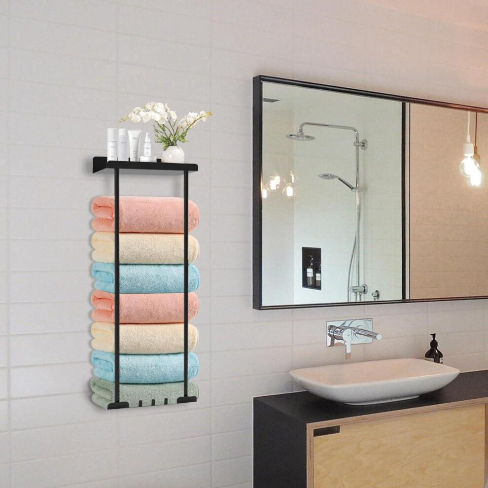 (black) Bathroom Towel Rack Without Punching, Multi-layer Retractable Towel Rack, Black Storage Rack, Folding Hotel Hygiene Storage Rack