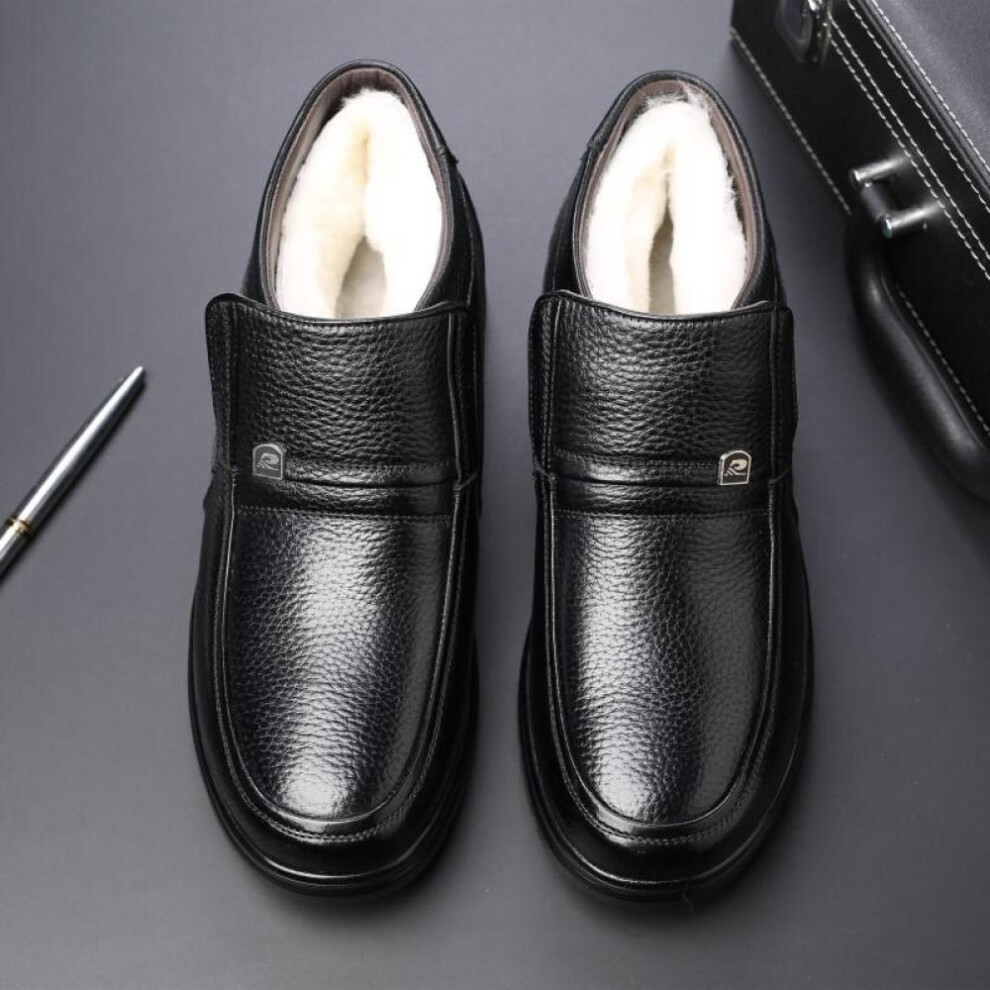 (black, 46) Fashion Mens Winter Plus Velvet Warm Cotton Boots Leather Boots Men&apos;s Warm Business Shoes Leather Wedding Dress Shoes