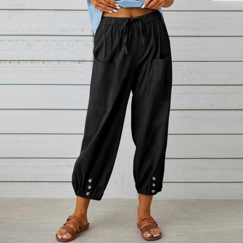 (black, 4XL) Vintage Boho Cotton Linen Pants For Women Summer Pockets Thin Beach Trousers Woman Casual High Waist Loose Harem Pants