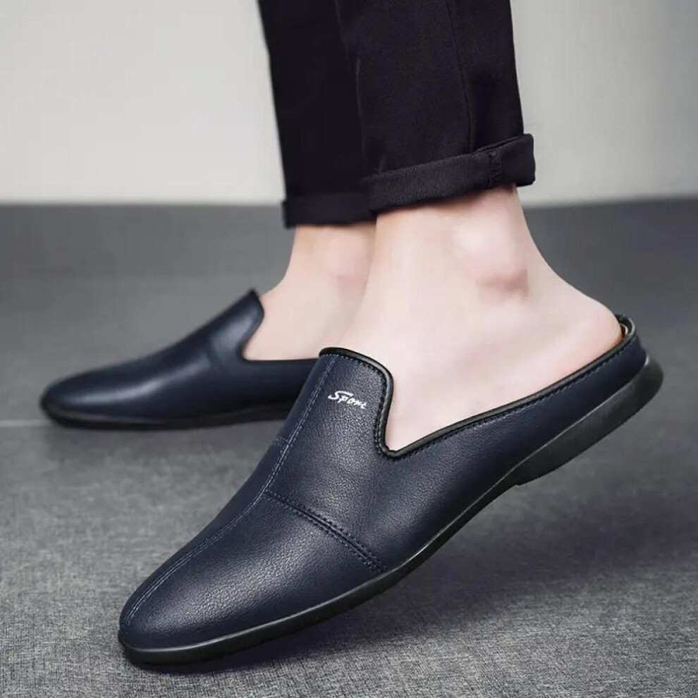 (blue, 40) Men&apos;s Leather Slippers Sandals Loafers