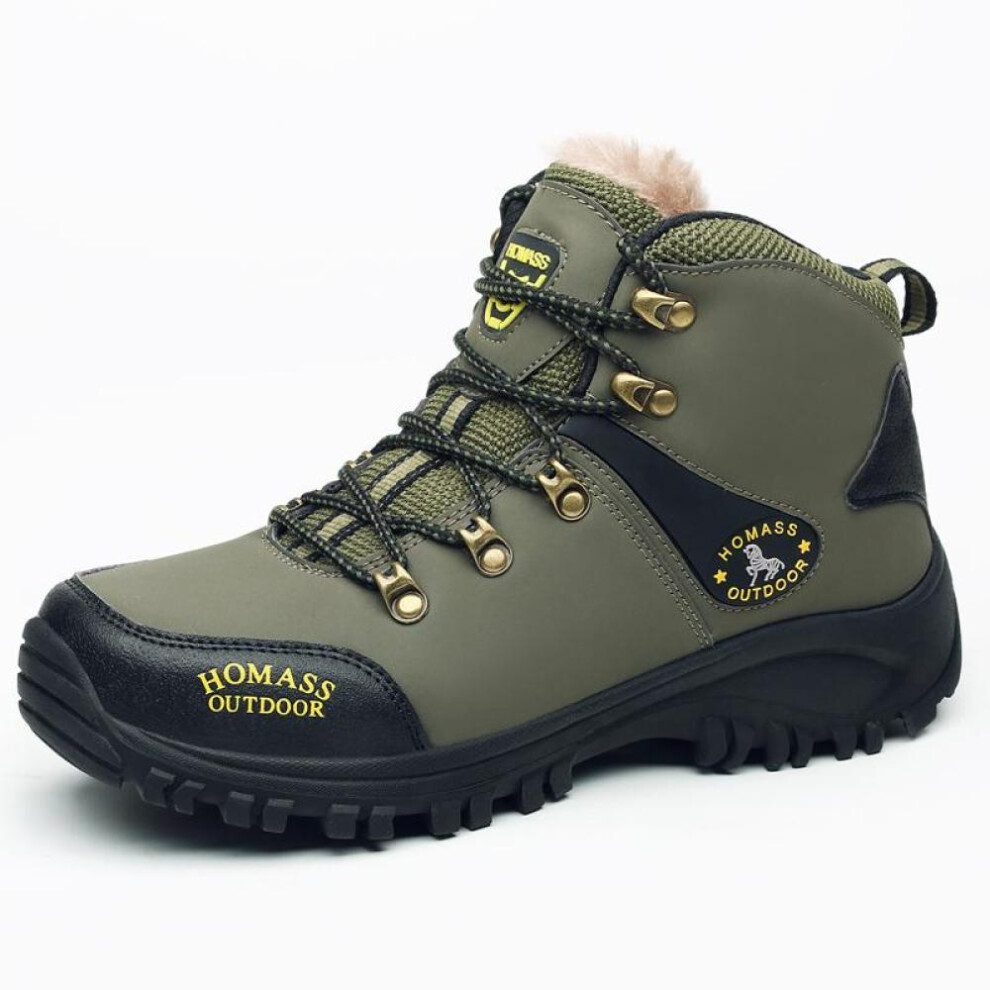 (army green, 40) Men&apos;s Hiking Boots Warm Waterproof Boots Outdoor Sports Shoes Winter Snow Boots For Men