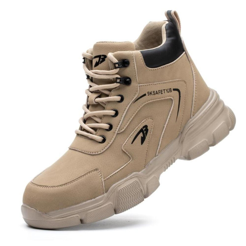(khaki, 44) Men&apos;s and Women&apos;s High Top Safety Boots Leather Work Shoes Anti Smashing and Anti Piercing Labor Protection Boots