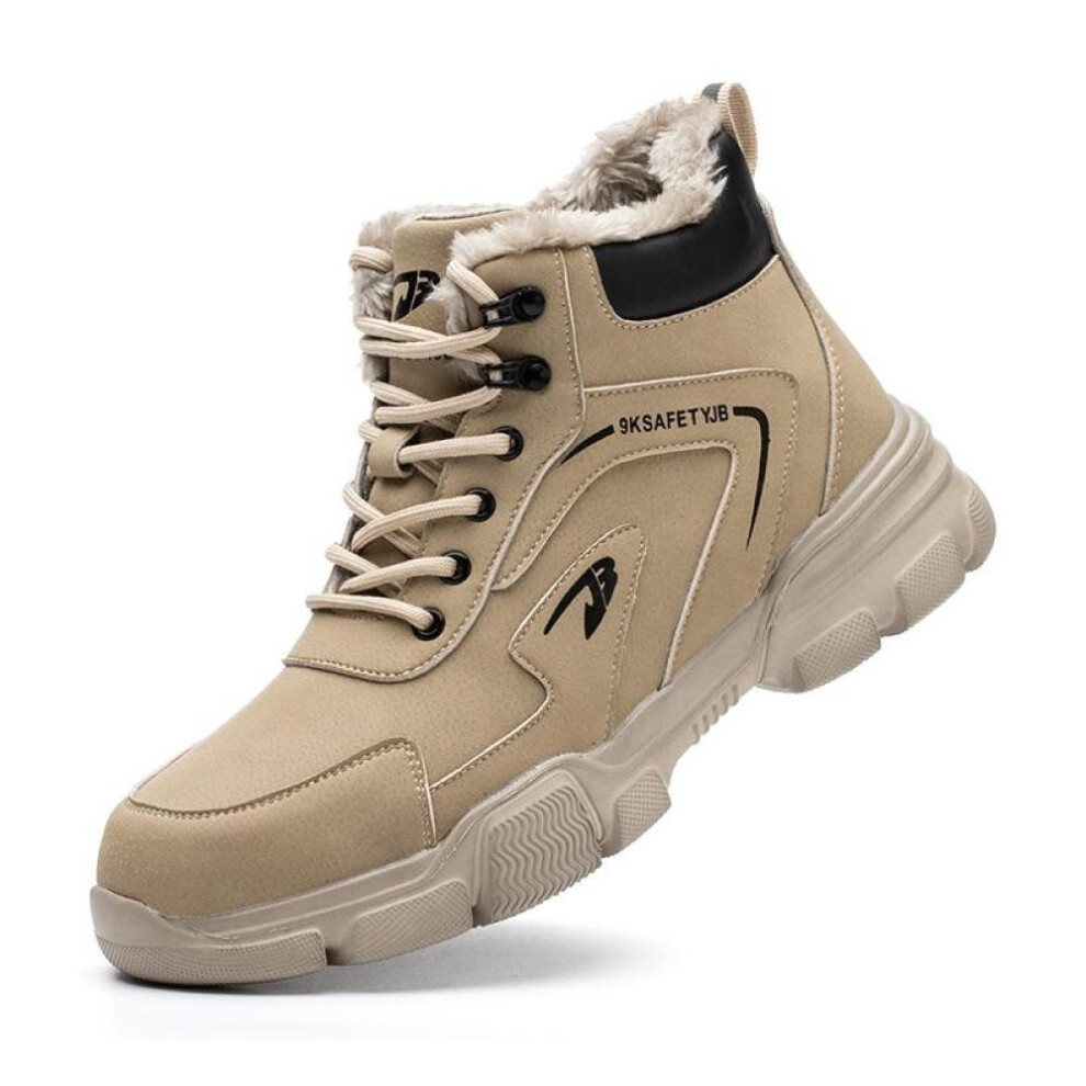 (khaki,brown, 41) Men&apos;s and Women&apos;s High Top Safety Boots Leather Work Shoes Anti Smashing and Anti Piercing Labor Protection Boots