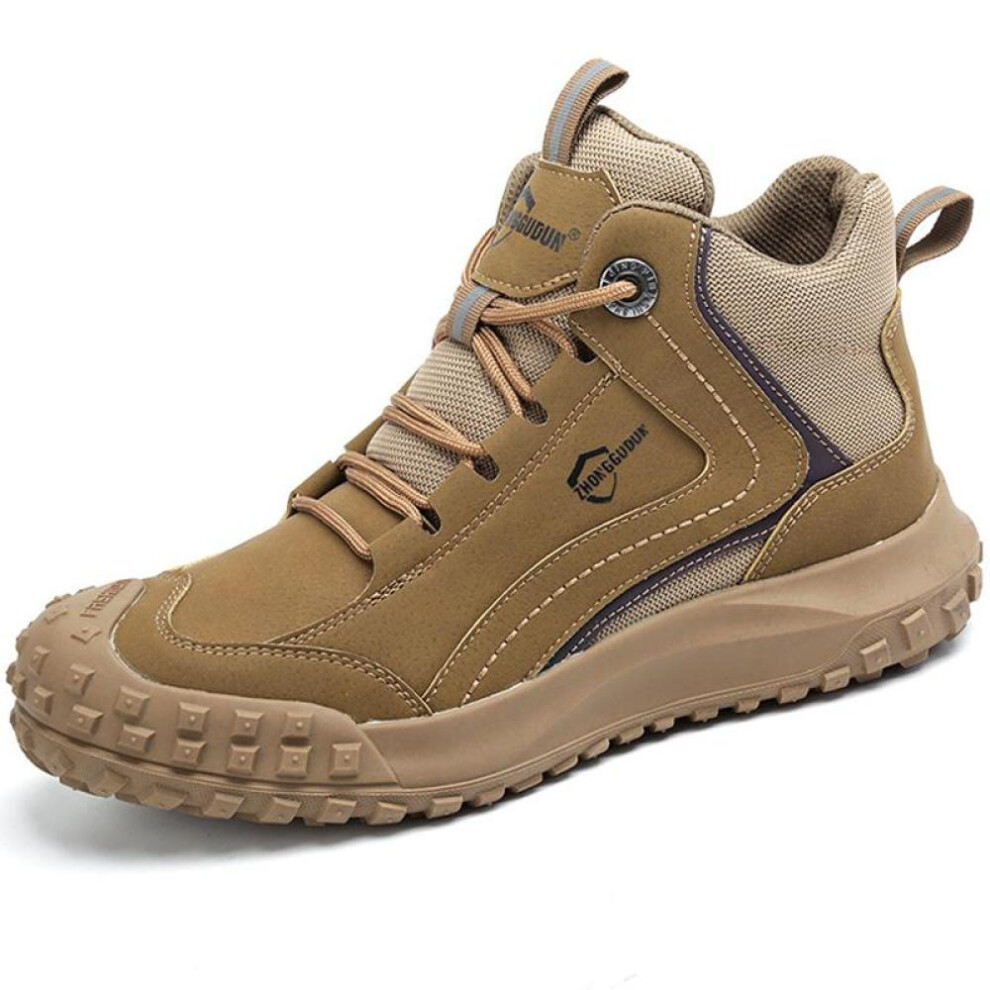 (khaki, 45) Men&apos;s Work Safety Boots Protective Indestructible Boots Anti-slip Anti-smashing Safety Shoes Men Security Boots