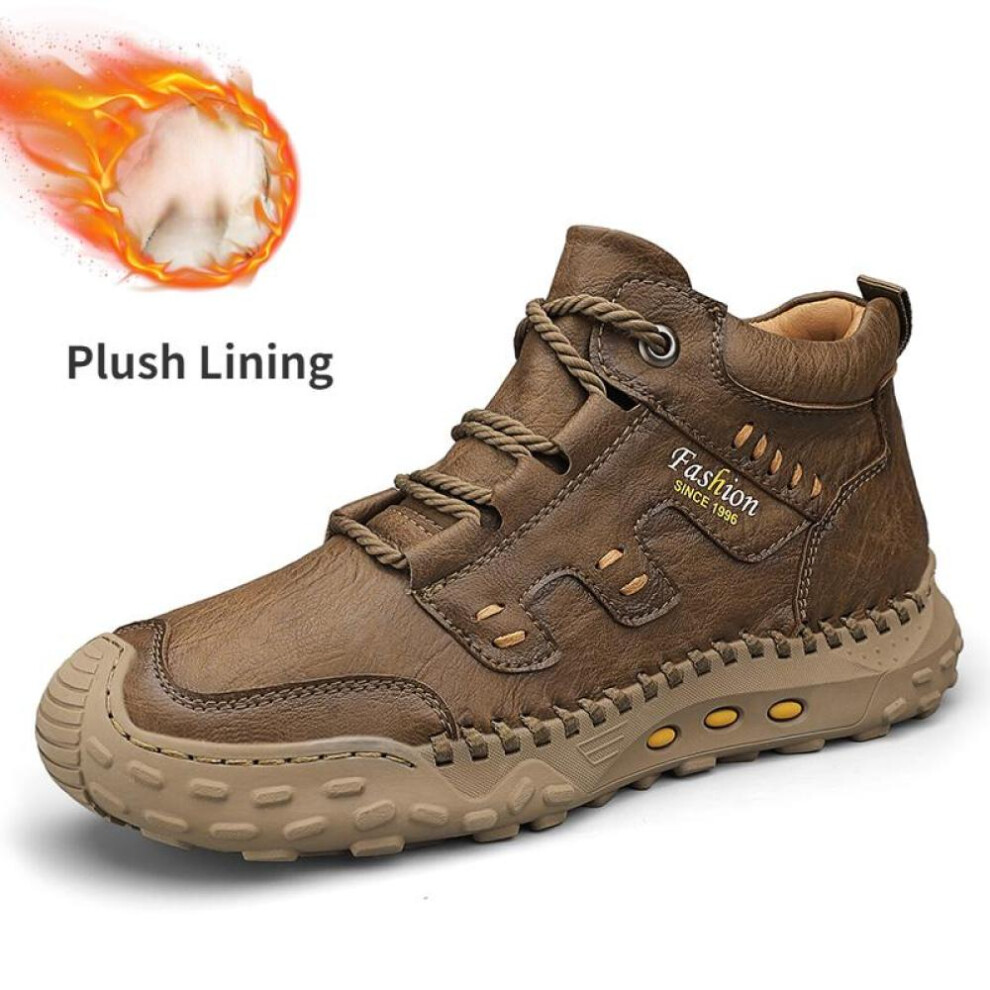 (light brown, 43) Autumn And Winter Men's Boots To Keep Warm Plush Snow Boots Casual Shoes Plus Size 39-46