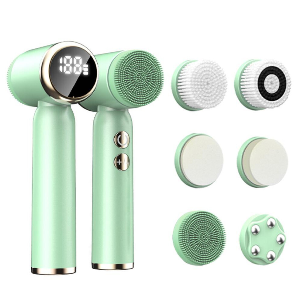 (green) Led Electric Facial Cleansing Brush 6 In 1 Face Cleaner Blackhead Removal Pore Clean Skin Rejuvenation Beauty Care Device Tools