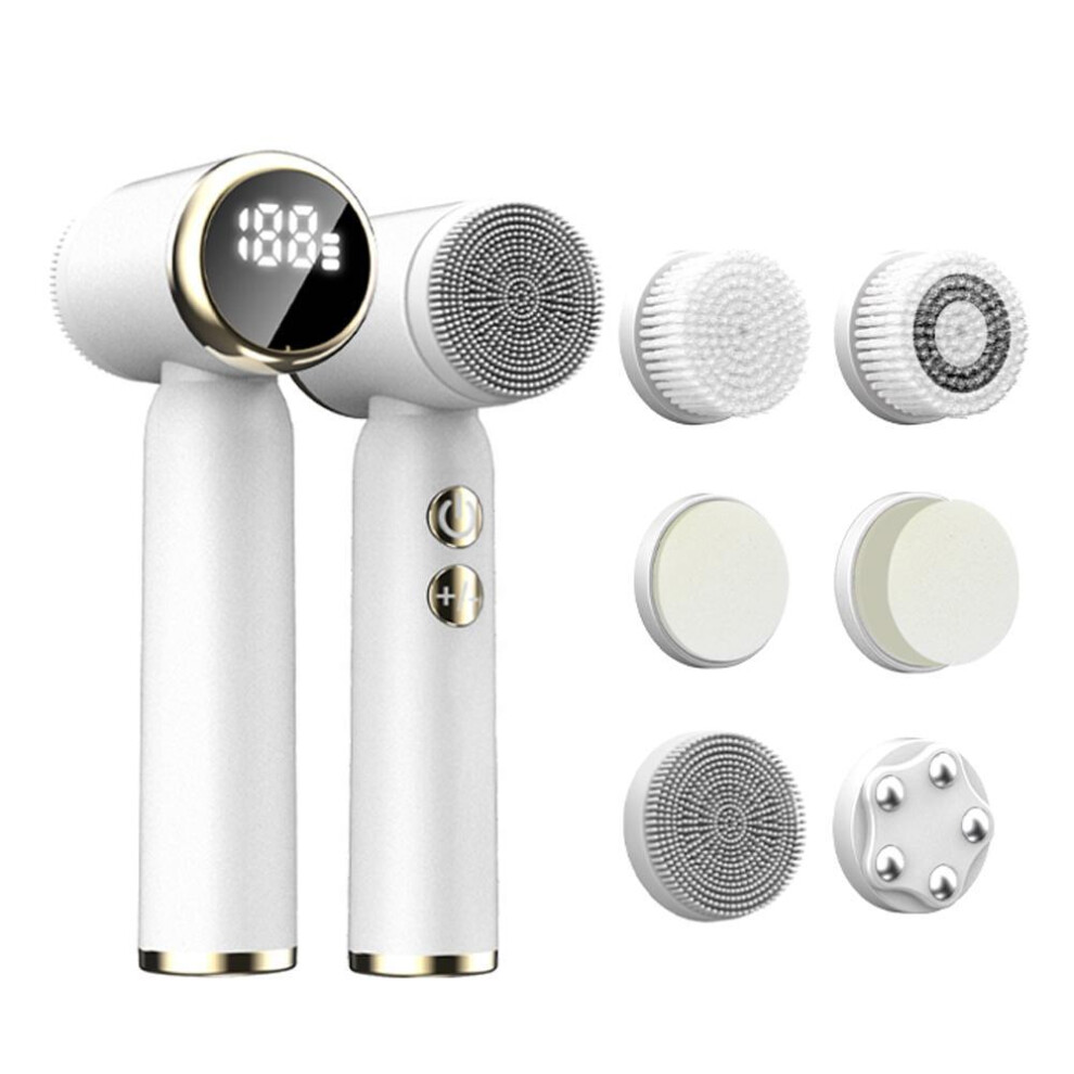 (white) Led Electric Facial Cleansing Brush 6 In 1 Face Cleaner Blackhead Removal Pore Clean Skin Rejuvenation Beauty Care Device Tools