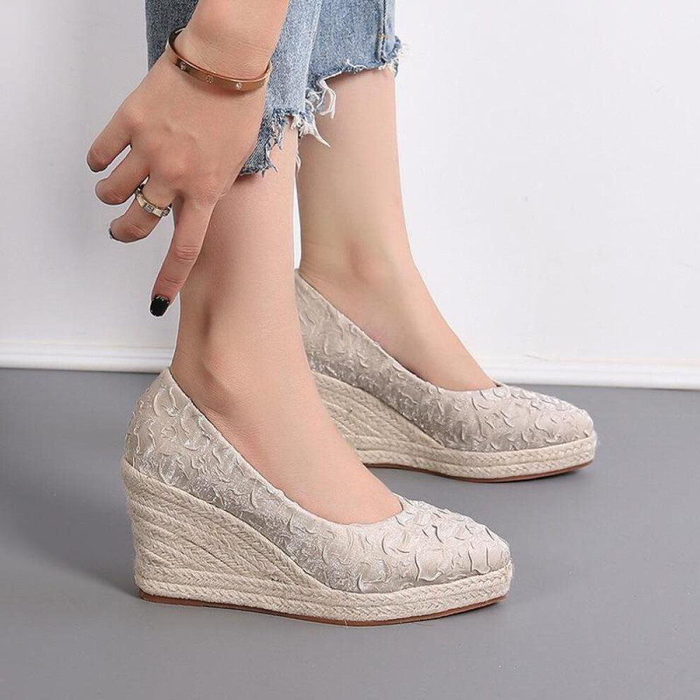 (beige, 40) Fashion High Heels Women Wedges Shoes Elegant Ladies Party Shoes Brand Women Pumps Retro Woman Wedge Heel 8cm