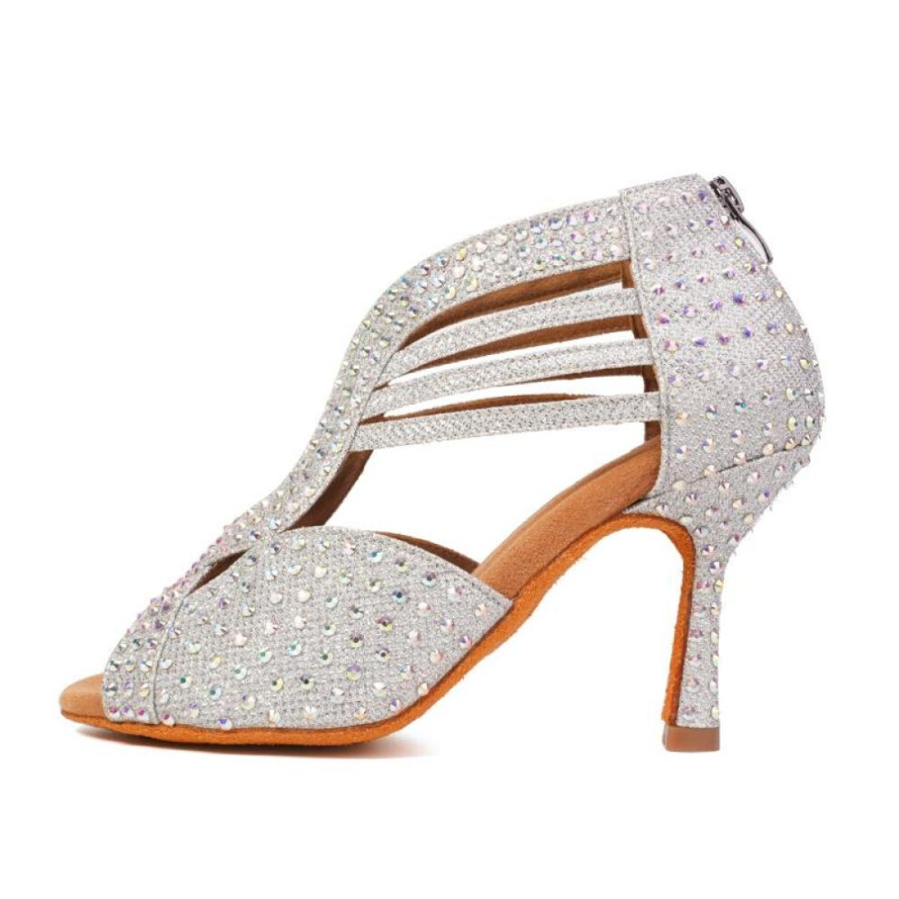 (silver, 9cm-37) Sequins Dance Shoes Womens Girls Ballroom Party Latin Dance Shoes Jazz Salsa Performance Fashion Dance Shoes Heeled 5/7/9cm