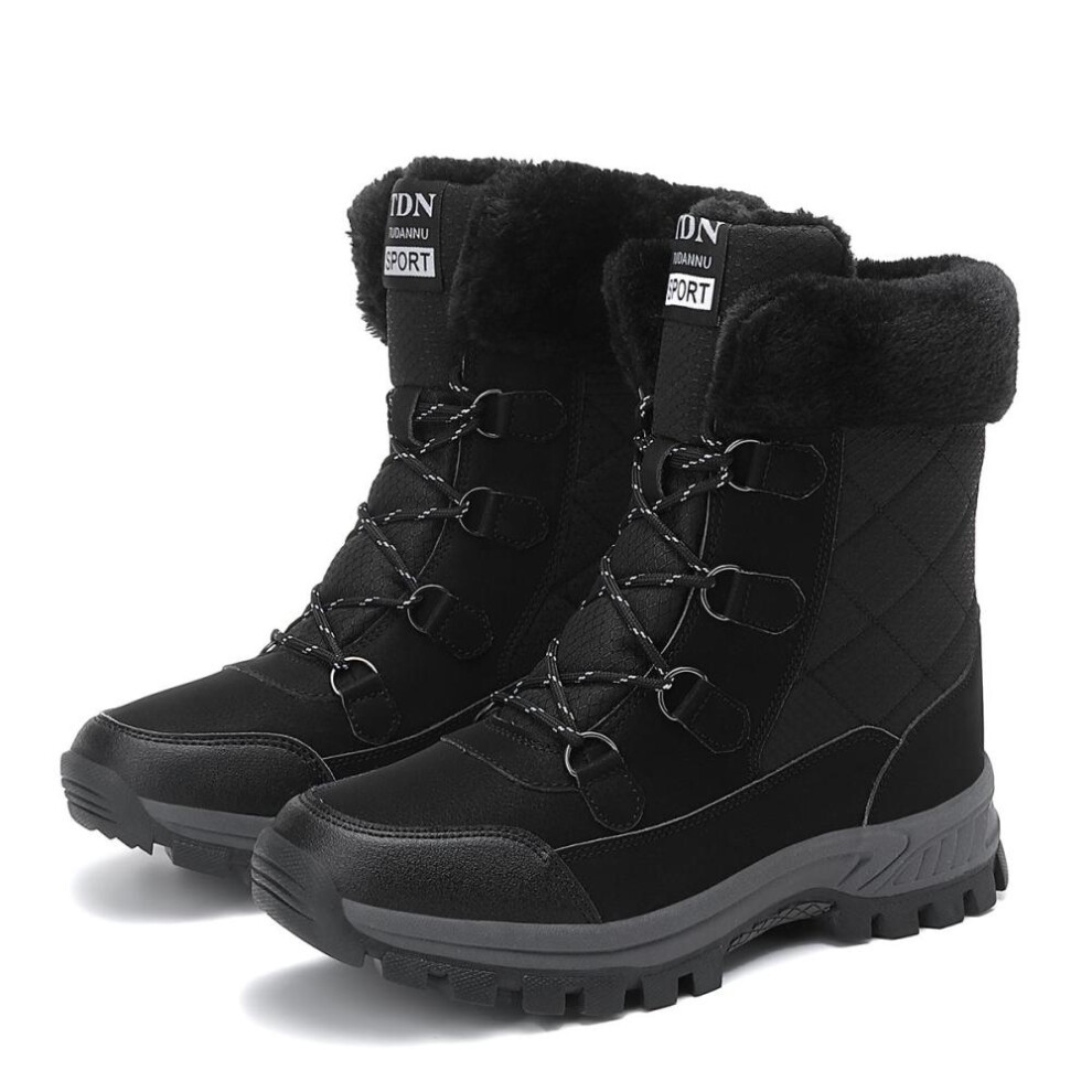 (black, 40) Tuinanle Women White Snow Boots Winter Plush Black Warm Mid-calf Boots Ladies Waterproof Cotton Shoes Plus Size 36-44