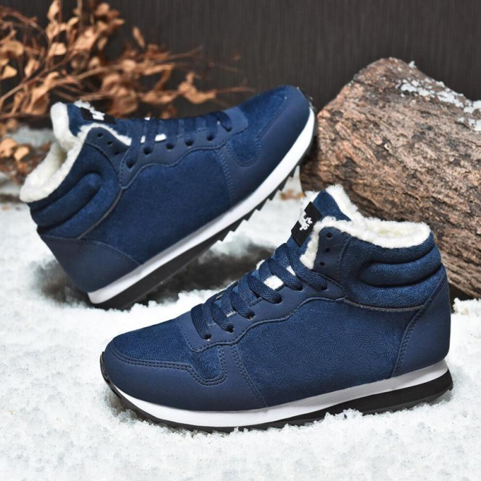 (blue, 47) Winter Snow Boots Men Plush Warm Women Boots Suede Leather Ankle Boot Comfortable Light Couple Waterproof Sneakers Big Size