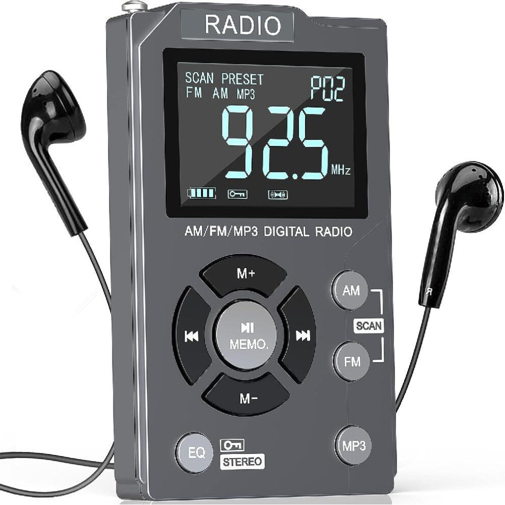 Digital Am Fm Radio Portable Pocket Radio,600 Mah Rechargeable Walkman Radio With Stereo Earphone Support Tf Card,large Lcd Screen And Lock Screen