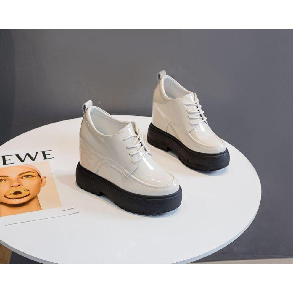 (beige, 34) Fujin Sneakers Women Heels Casual Shoes Platform Sneakers Wedge White Shoes Increase Footwear
