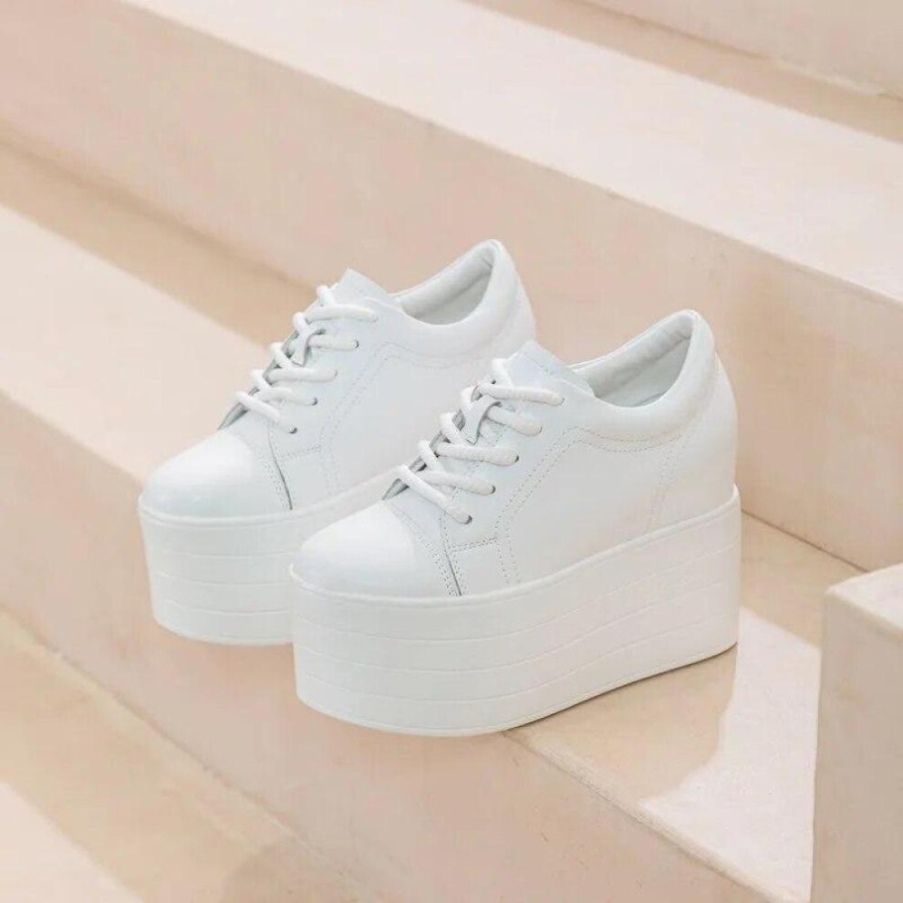 (white, 33) Fujin 12cm New Synthetic Genuine Platform Wedge Flats Leather Autumn Spring Boot Ankle Women High Brand Fashion High Heels Shoes