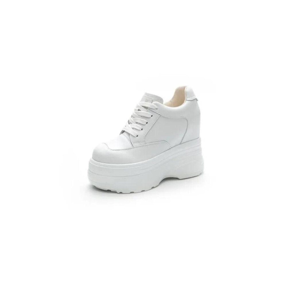 (white, 33) Fujin 11.5cm Natural Cow Genuine Leather Platform Wedge Hidden Heel Women Casual Shoes Chunky Sneakers High Heels Spring Autumn