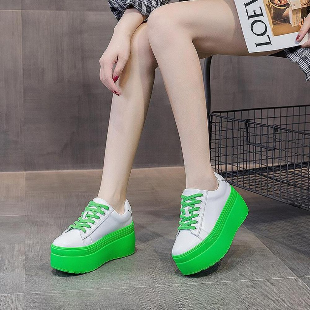 (green, 33) Fujin Super High Heel Platform Women Casual Shoes Chunky Sneakers Sport Running Shoes White