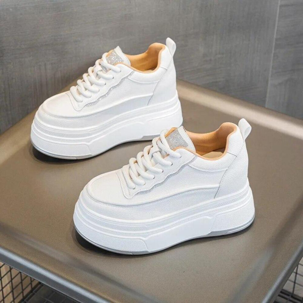 (white, 33) Fujin 9cm Women Platform Wedge Casual Autumn Cow Genuine Leather Woman Firm Ergonomic Ankle Boots Chunky Sneakers Spring Shoes