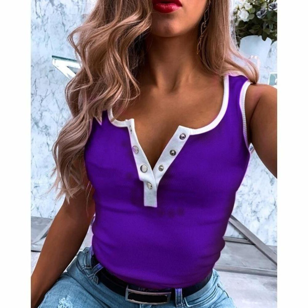 (purple, XXL) Women&apos;s Fashion V Neck Cotton Shirts Casual Tops  Pullover T-shirt Ladies Beach Vest Plus Size Sleeveless Blouse Tank Tops