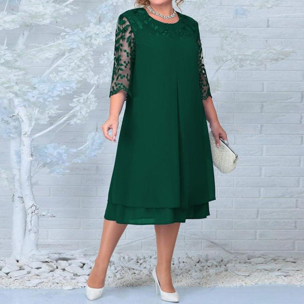 (green, XL) Women Dress Summer Short Sleeve Embroidery Woman Long Dresses Casual O-neck Big Size Dresses