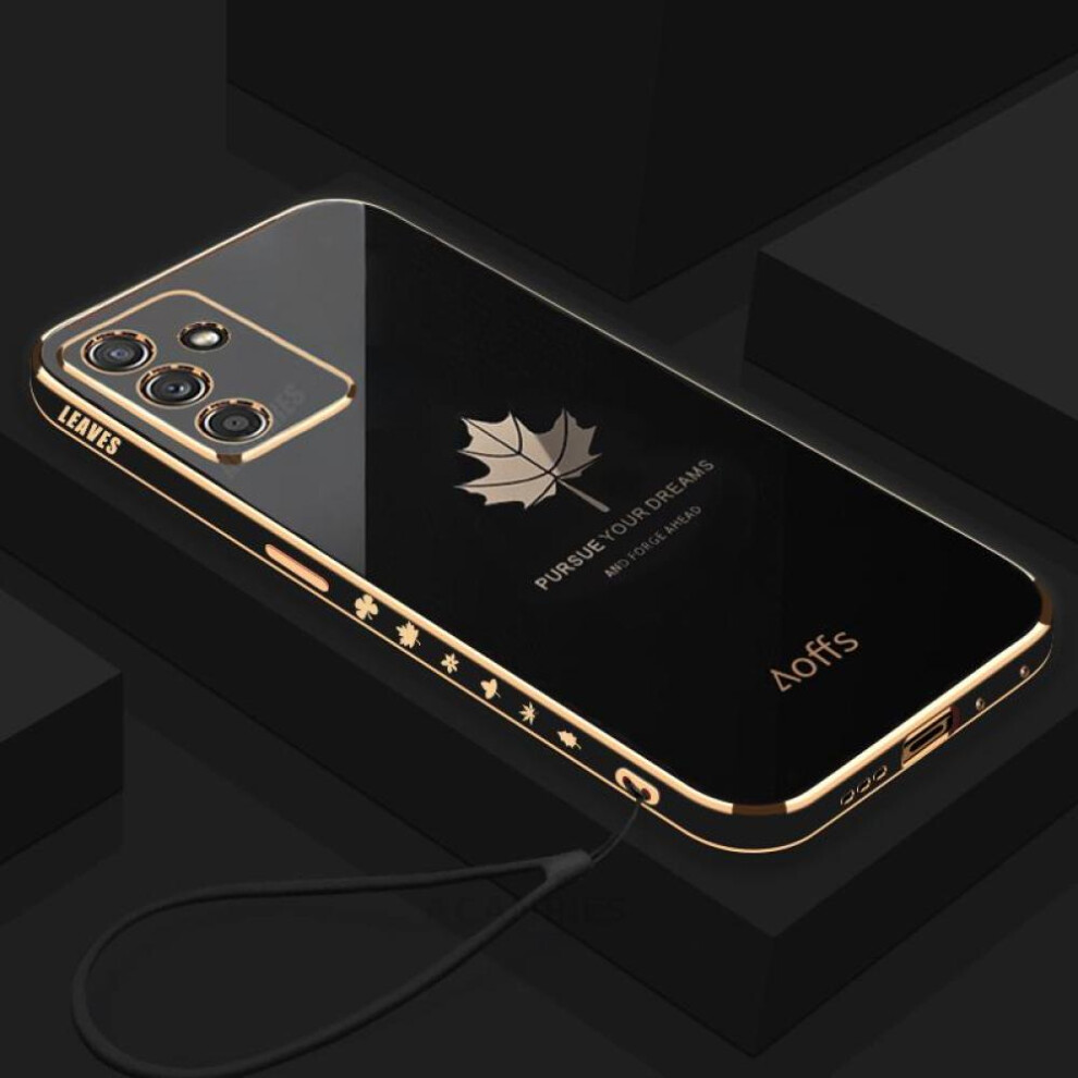 (black,gold, A34 5G) A 54 14 34 Luxury Maple Leaf Lanyard Case For Samsung Galaxy A54 A14 A24 A34 A13 5g A04 4g A24 Plating Silicone Cover A04s A04e