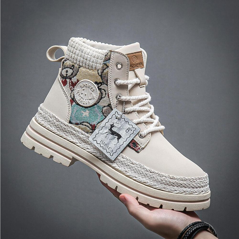 (grey,khaki, 40) Trendy Men High Top Ankle Boots Designer Brand Comfortable Leather Boots Chelsea Boot Work Safety Sports Shoes