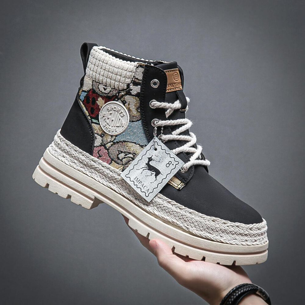 (black, 40) Trendy Men High Top Ankle Boots Designer Brand Comfortable Leather Boots Chelsea Boot Work Safety Sports Shoes