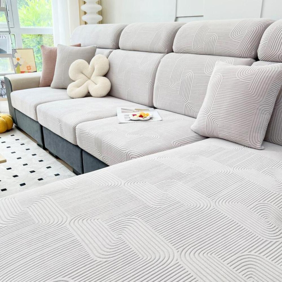 (light grey, Plus XXL(chaise lounge)) Sofa Seat Cushion Cover For Living Room Jacquard Thicken Stretch Removable Washable Sofa Cover Pets Kids Furniture Protector