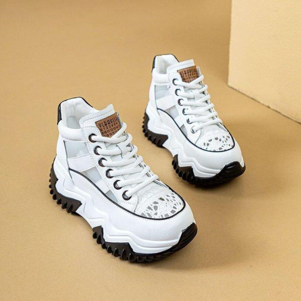 (white, 35) Summer Women Chunky Sandals Hollow Out Sneakers Ladies Breathable Heighten Platform Shoes Youth Girls Fashion Retro Trainers