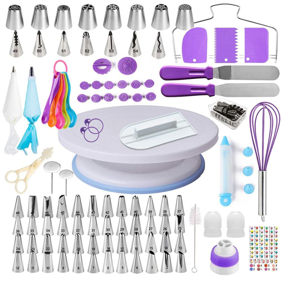 (as the picture) 137pcs/set Purple Baking Tools Stainless Steel/plastic Piping Nozzle Pastry Bag Cream Scraper Kitchen Supplies Bakeware Cake Turntable