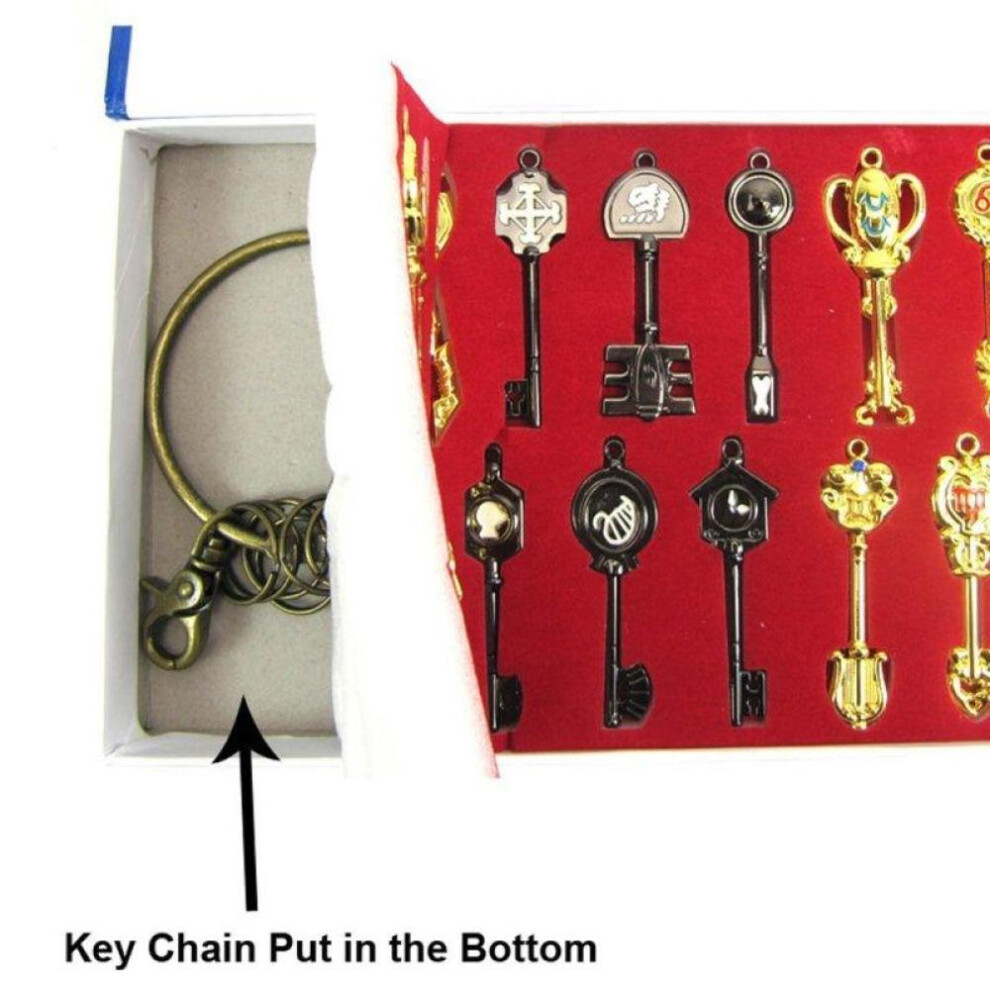 Rulercosplay Fairy Tail Lucy New Collection Set of 21 Golden Zodiac Keys + Chain