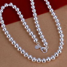 (10MM beads) Beads Chain 925 Sterling Silver Necklace for Womens