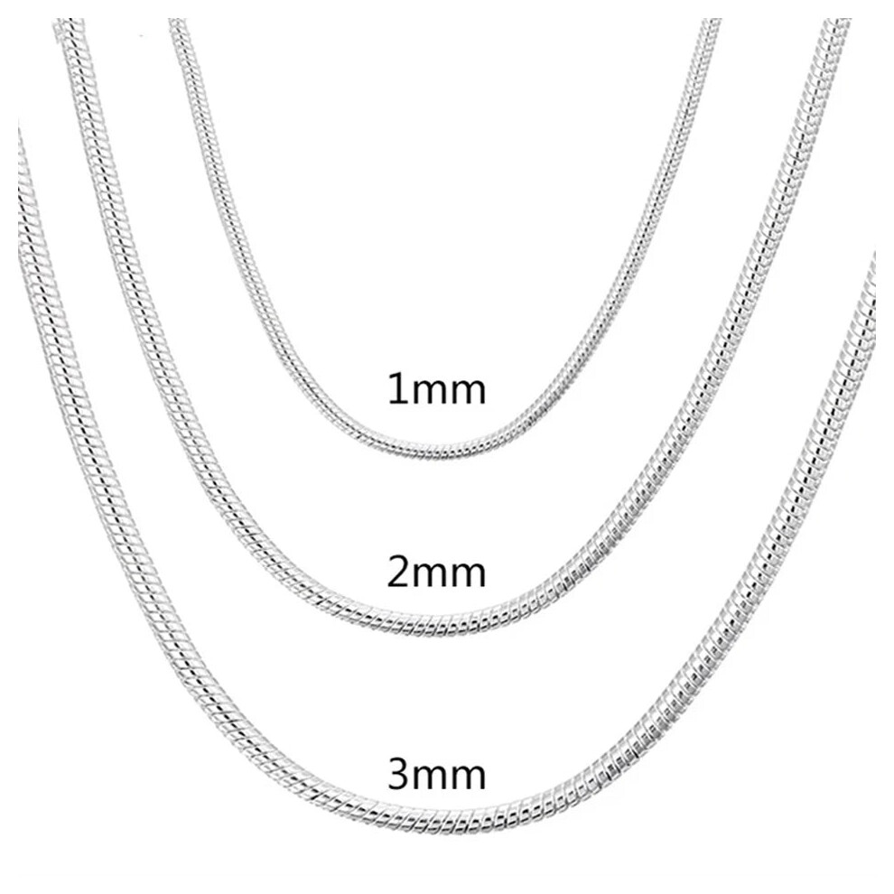 (1MM, 60CM 24inch) 925 Sterling Silver Solid Snake Chain Necklace For Men Women